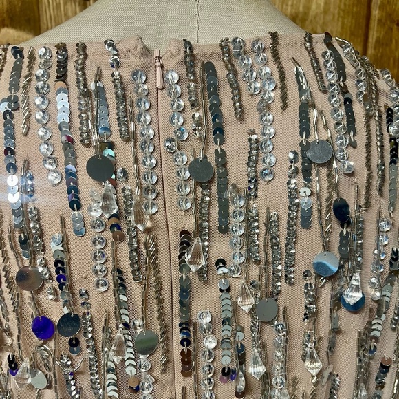 NWT Mac Duggal Nude Plunge Crystal Fringe Special Occasion Dress - Picture 8 of 12